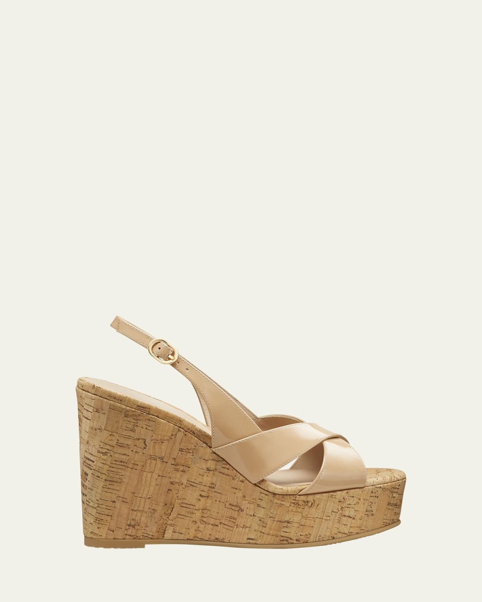 Dayna Patent Crisscross Wedge Platform Sandals